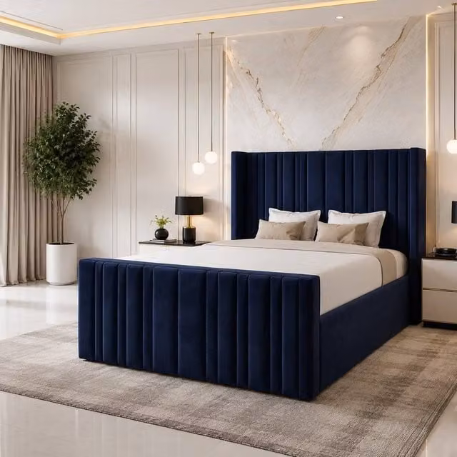 Soft Snooze Beds Panel Divan Ottoman Upholstered Storage Bed in Blue Velvet, W/D/H: 90 x 200 cm
