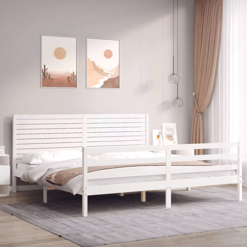 Berkfield Home Super King Size Solid Pine Wood Bed Frame with Headboard in White – 2