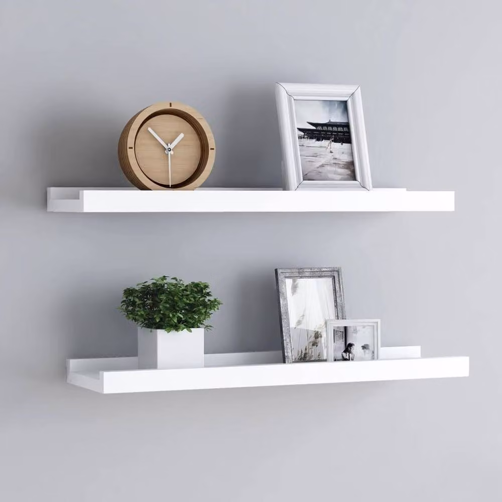 Berkfield Home Picture Frame Ledge Shelves, 2 Pack, White, W/D/H: 60 x 9 x 3 cm – 2