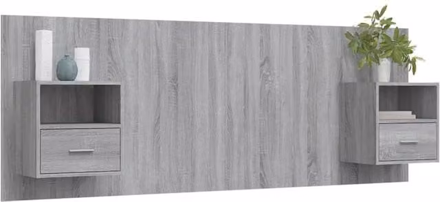 Berkfield Home Classic Bed Headboard with Integrated Nightstands in Grey Sonoma Engineered Wood, W/D/H: 120 x 32.5 x 80 cm