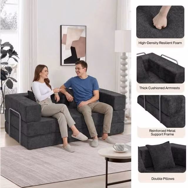 FORGEVIO Black 2 Seater Sectional Sofa Bed with Upholstered Fabric and Foam Filling – 1