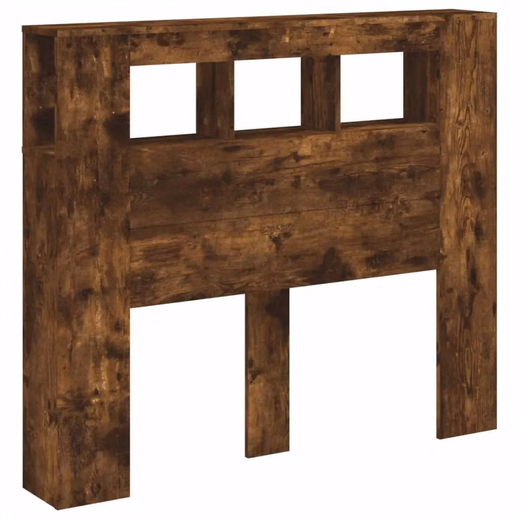 Berkfield Home Modern LED Headboard in Smoked Oak with Integrated Shelf and USB Charging Port, Brown, W/D/H: 120 x 18.5 x 103.5 cm – 4