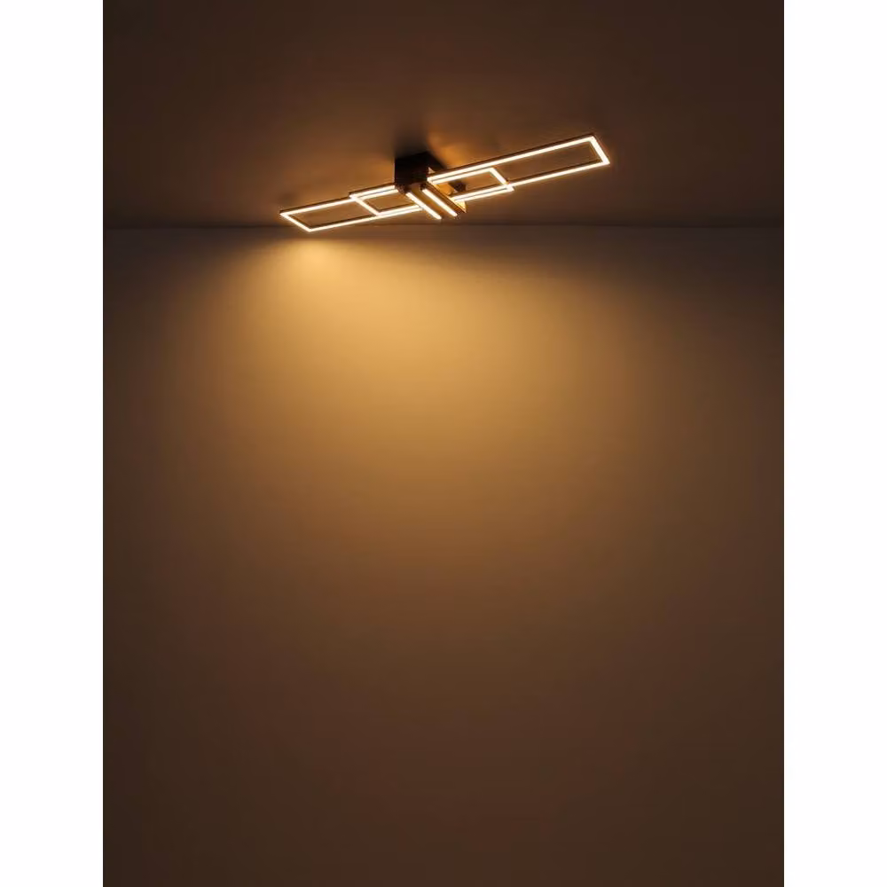 Netlighting Dakari Modern LED Ceiling Light in Black and Wood Look, W: 100 cm, D: 25 cm – 4