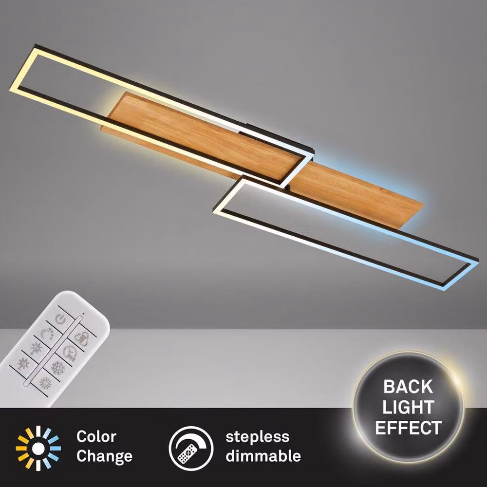 Briloner Modern LED Ceiling Light with Remote Control and CCT, 4100lm, Light Oak and Black – 2