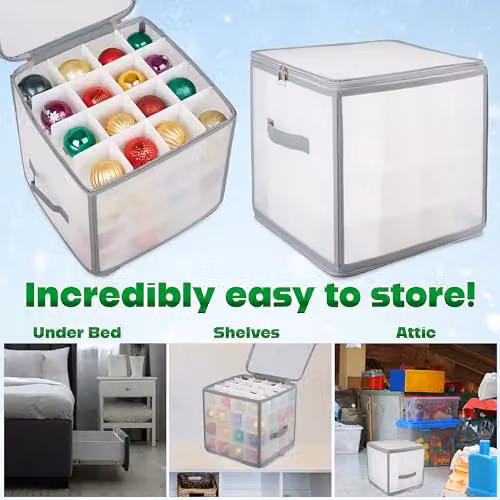 Deco Express Christmas Ornament and Bauble Storage Box with Dividers, White – 4
