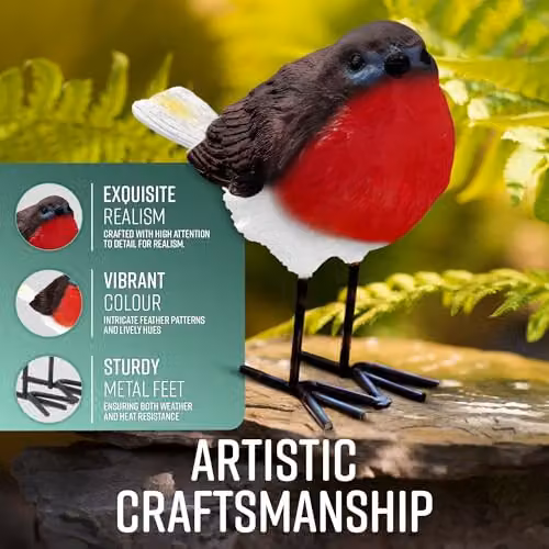 GloBrite Orange Robin Garden Ornaments, Weatherproof Polyresin Bird Statues – 3