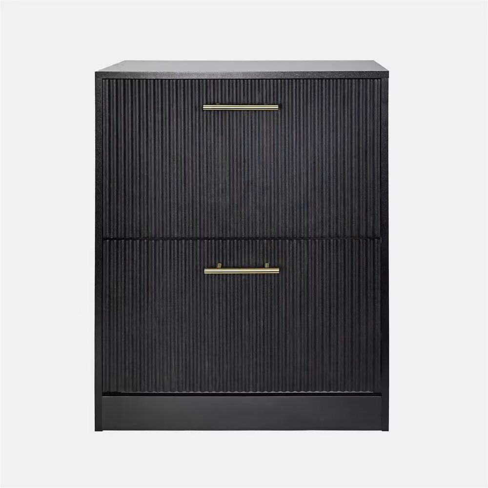 OHS Ribbed 2-Drawer Black Matt Flip Down Shoe Cabinet and Hallway Storage Unit – 3