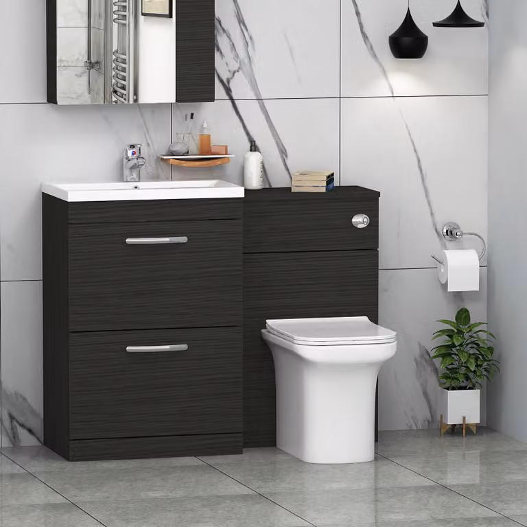 Royal Bathrooms Turin 1100mm Hale Black 2-Drawer Mid-Edge Basin and Crosby Back to Wall Toilet Pack