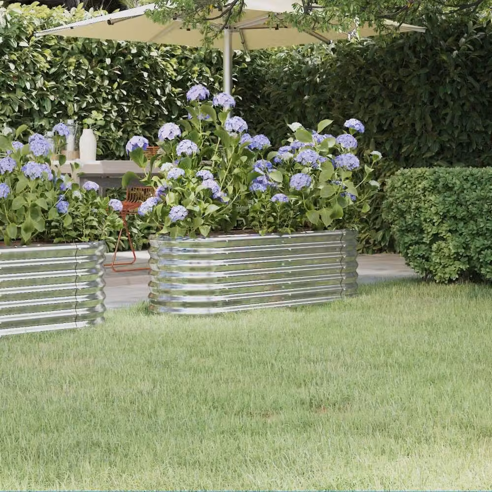 Berkfield Home Garden Powder-coated Steel Raised Bed in Silver, W/D/H: 114 x 40 x 36 cm – 2