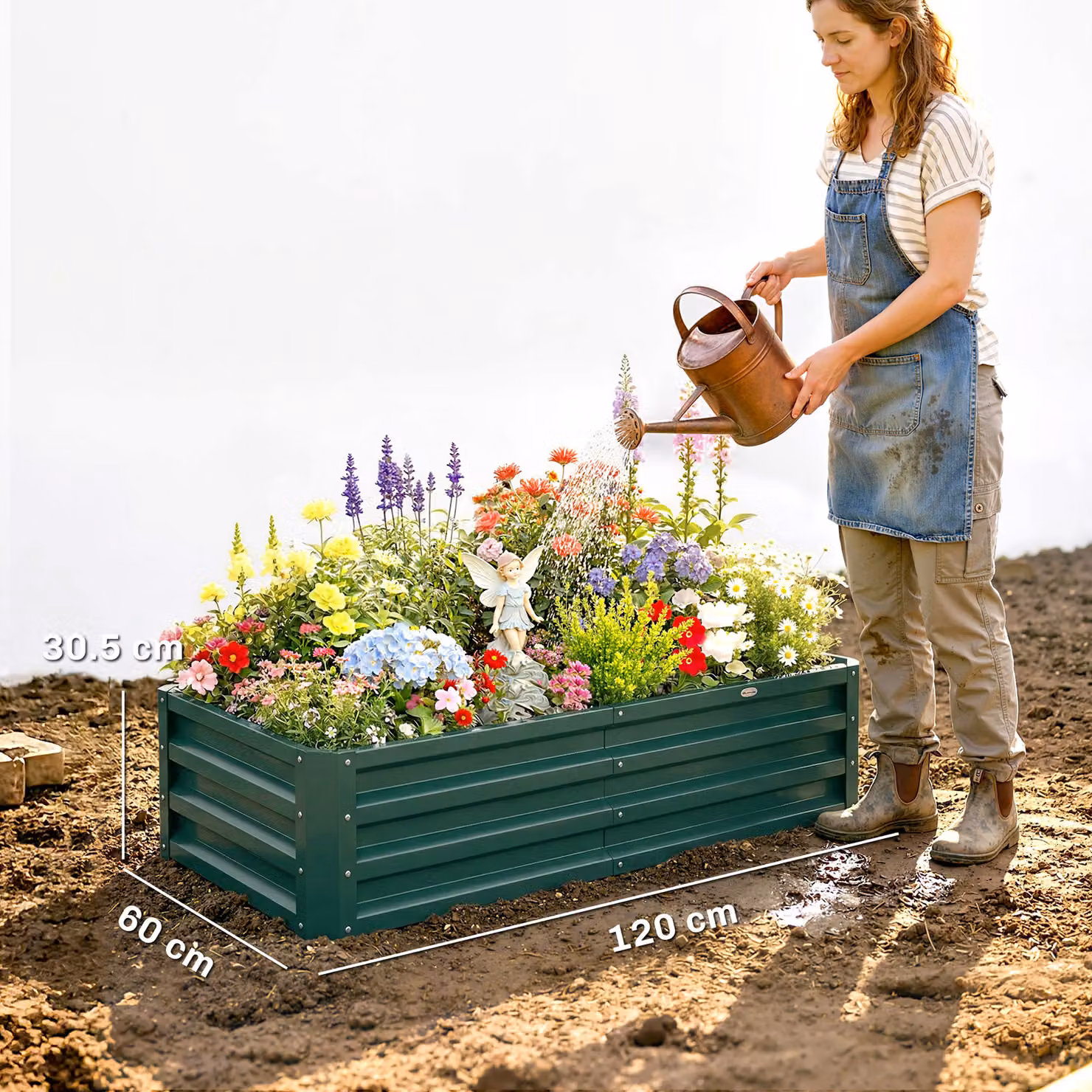 Outsunny Set of 2 Galvanised Steel Raised Garden Beds for Herbs and Vegetables, Green, W: 60 cm, D: 60 cm, H: 30.5 cm – 3