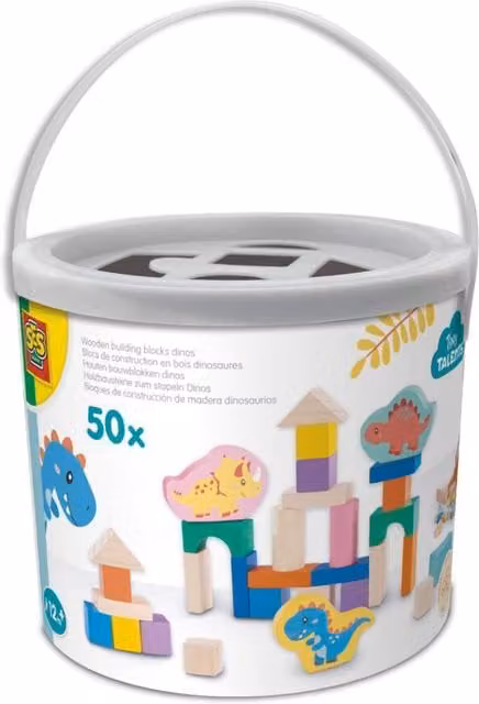 SES Multicolour Wooden Dinosaur Stacking Building Blocks Bucket