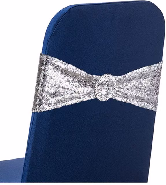 Neel Blue Sequin Chair Band with Silver Slider Buckle and Stretchy Textile Fabric Sash – 1