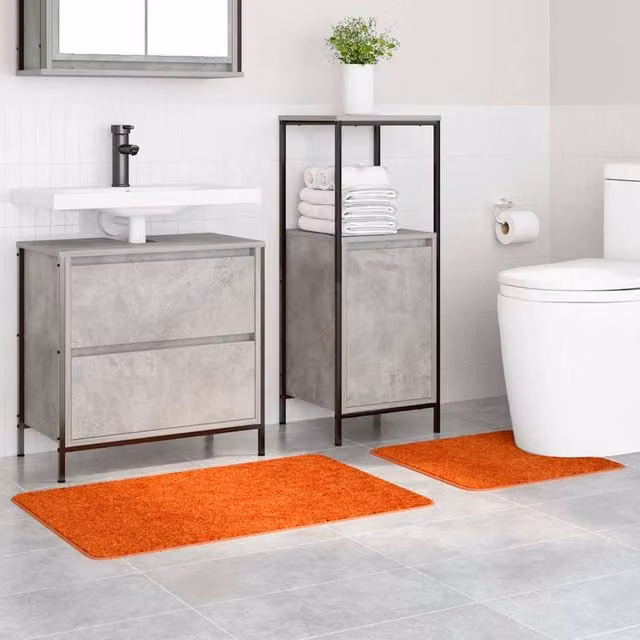 Berkfield Home Modern 2 Piece Non-Slip Orange Cotton Bath Mat Set – 1