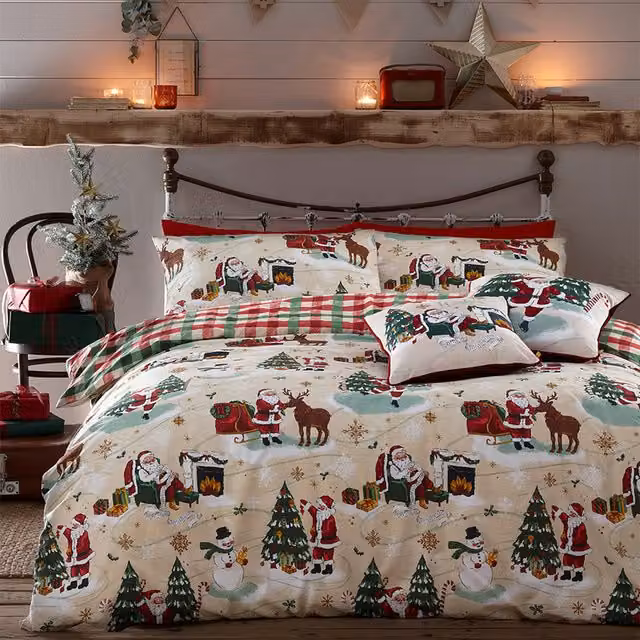 Make it a Home Reversible Checked Christmas Duvet Cover Set, Multicolour, 140 x 200 cm