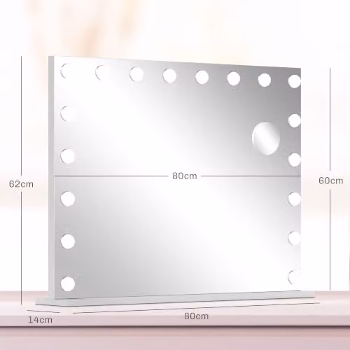 HOMCOM White Tabletop Vanity Mirror with Dimmable LED Lights and Touch Switch, W: 80 cm, H: 62 cm – 5