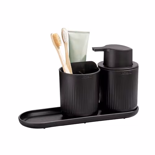 ReBorn Stone Bathroom Accessory Set of 3 including Soap Dispenser, Toothbrush Holder and Tray – 4