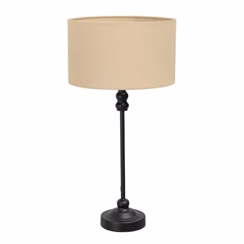 ValueLights Black Metal Table Lamp with Beige Fabric Cylinder Shade – 1