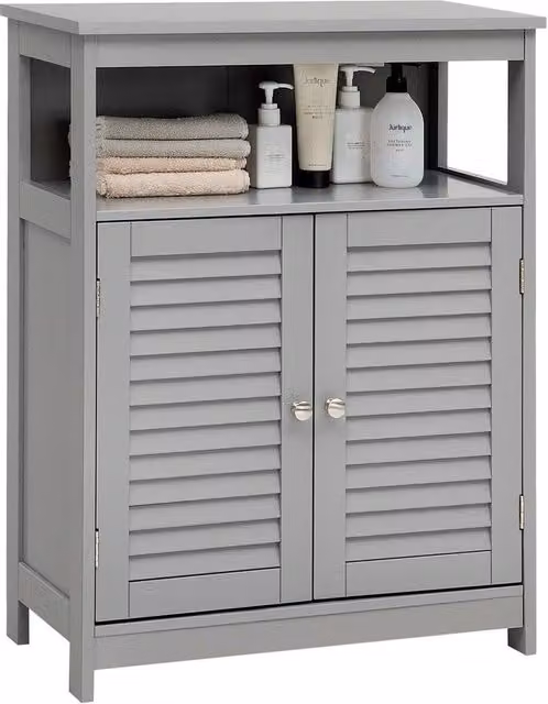 VOGREX Grey Wooden Freestanding Bathroom Floor Cabinet with Roll Shutter Doors and Internal Shelves