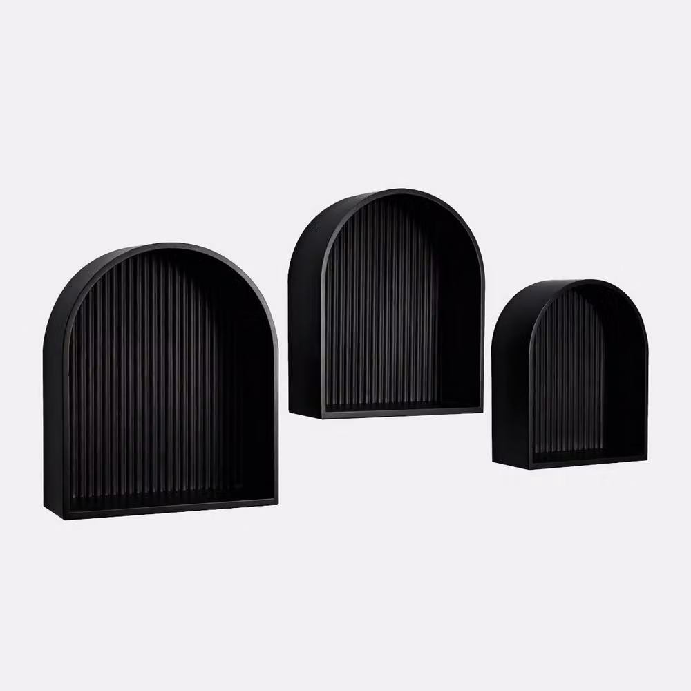 OHS Ribbed Arched Floating Wall Mounted Display Shelves in Black, 3 Pack – 2