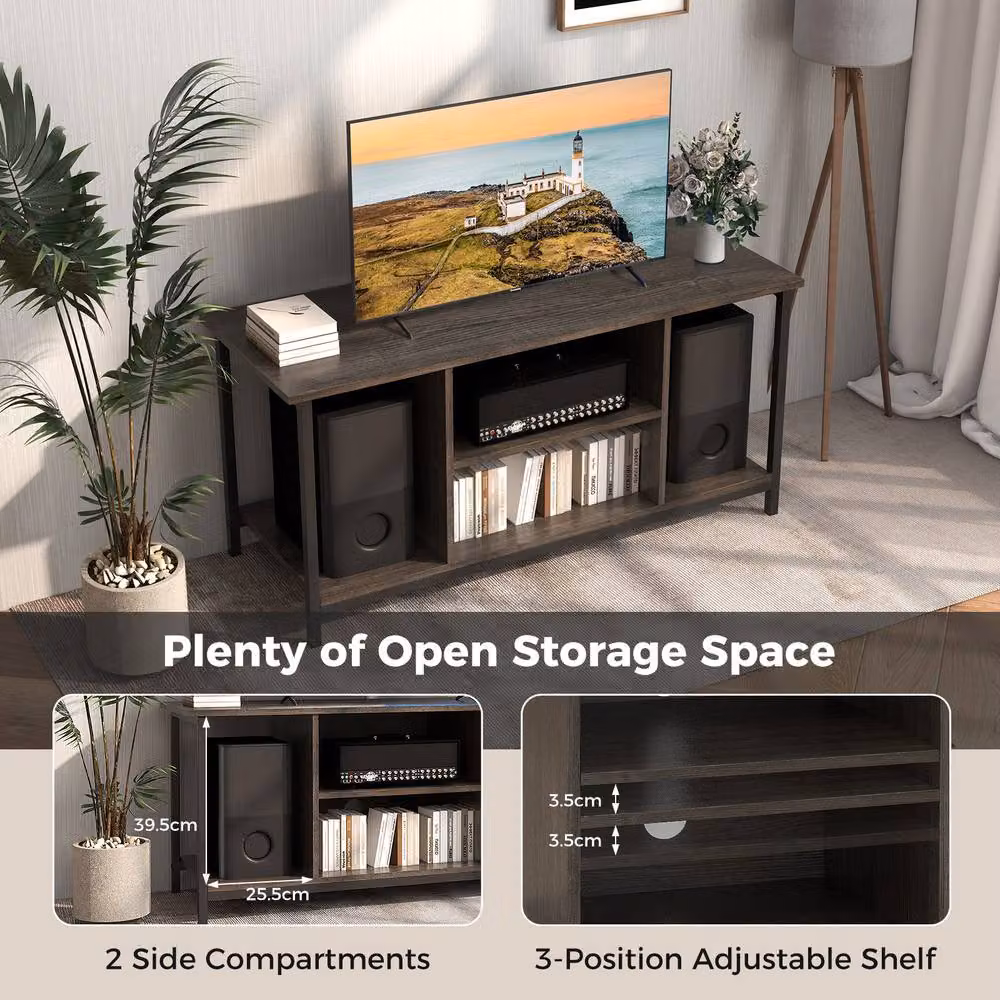 Gymax Modern 3-Tier Grey TV Stand with Power Outlet and Type-C Port – 5