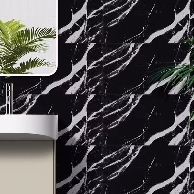 Komore 10-Piece Abstract Modern Marble Wall Stickers, Waterproof and Fire-Resistant, Self-Adhesive, Black and White