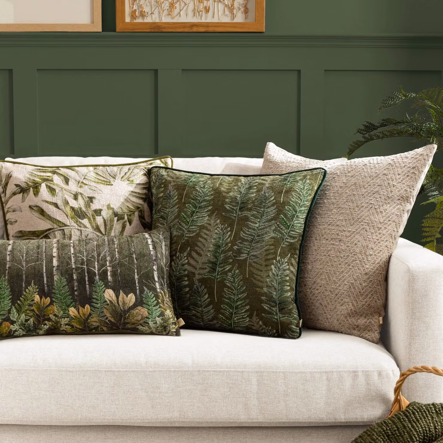 Wylder Nature Kielder Forest Sherwood Chenille Piped Square Cushion in Beige and Green, W/D/H: 43 x 43 x 43 cm – 5