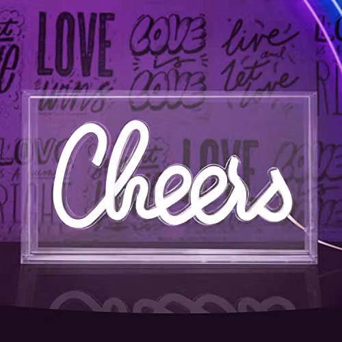 Global Gizmos Cheers LED Neon Sign, White Acrylic Box Light with USB Power – 5