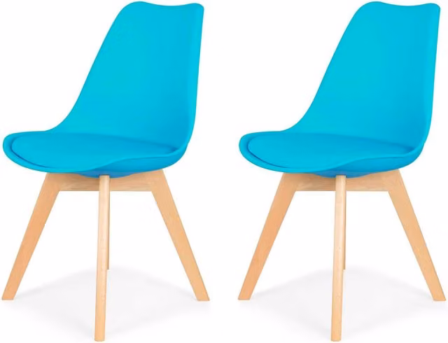 IHANA Blue Scandinavian Dining Chair with Wooden Legs