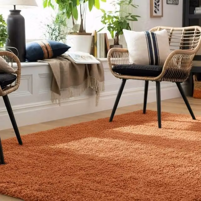 Kukoon Terracotta Shaggy Rug, Soft Plush Pile Modern Rectangular Carpet, W: 160 cm, L: 230 cm