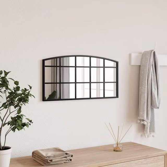 Berkfield Home Minimalist Black Metal and Glass Wall Mirror W: 60 cm, H: 30 cm