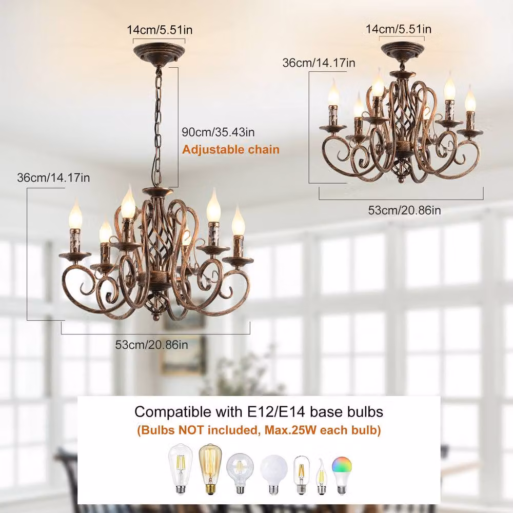 NIVOR French Country Wrought Iron Candle Chandelier Pendant Light in Bronze – 2