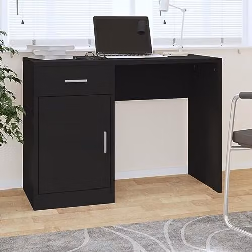vidaXL Modern Computer Desk with Drawer and Cabinet in Black, W/D/H: 100 x 40 x 73 cm – 2