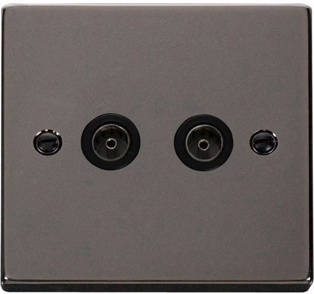 SE HOME Black Nickel 2 Gang Twin Coaxial TV Flush Socket Plate