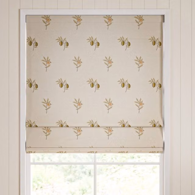 William Morris Fruit Embroidery Made To Measure Blackout Roman Blind in Honey, Orange and Beige