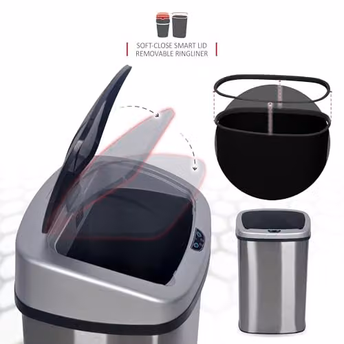 NETTA 70L Automatic Motion Sensor Kitchen Bin in Silver Brushed Stainless Steel, W/D/H: 44.2 x 31.3 x 71.1 cm – 6