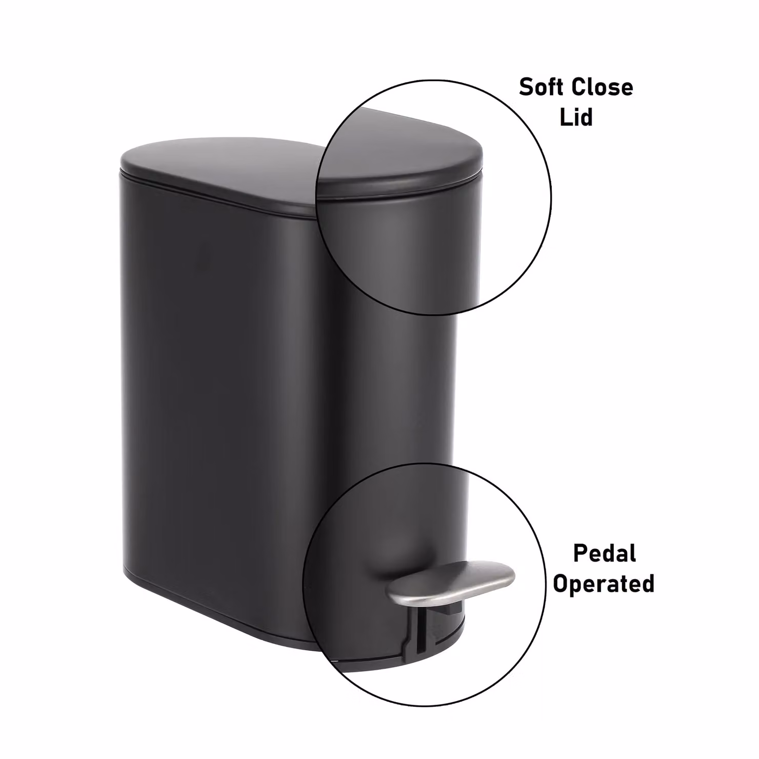 Showerdrape Fortuna 5L Soft Close Stainless Steel Bathroom Pedal Bin in White and Black – 2