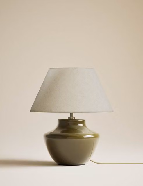 M&S Ceramic Urn Base Table Lamp in Green and White