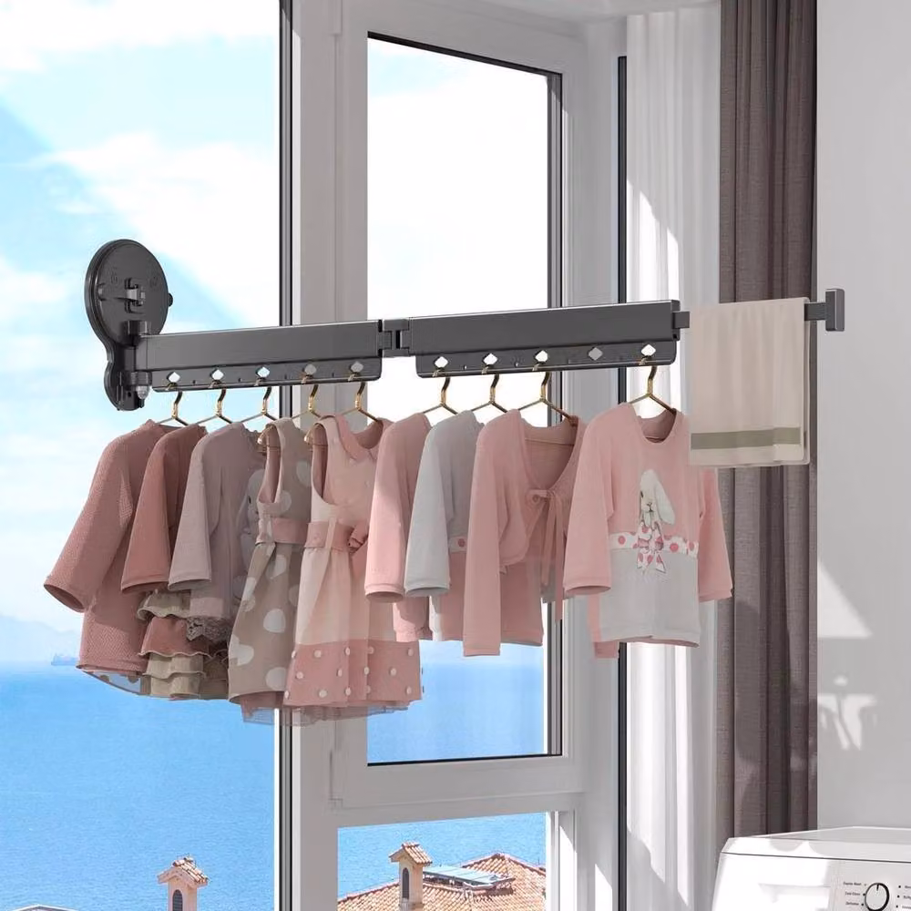 Kelvenix Foldable Wall-Mounted Clothes Drying Rack in Black – 4