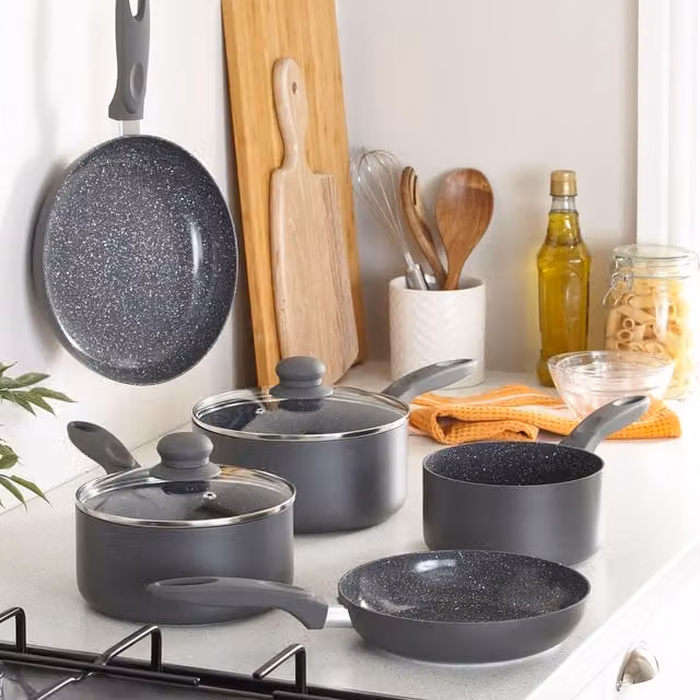 Durastone 5 Piece Grey Non-Stick Ceramic and Aluminium Cookware Set
