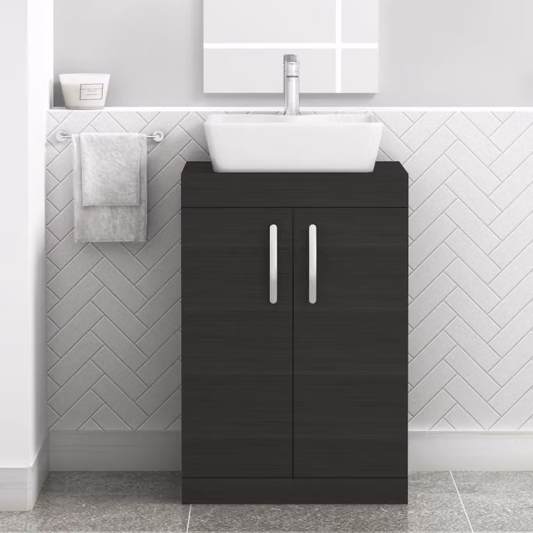 Royal Bathrooms Hale Black Floor Standing 2 Door Vanity Unit with Countertop Basin and Soft Close Hinged Doors