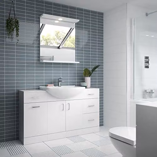 NUIE White Floor Standing Bathroom Cabinet and Ceramic Basin with Soft Close Doors W/D/H: 55.0 x 30.0 x 83.59 cm – 2