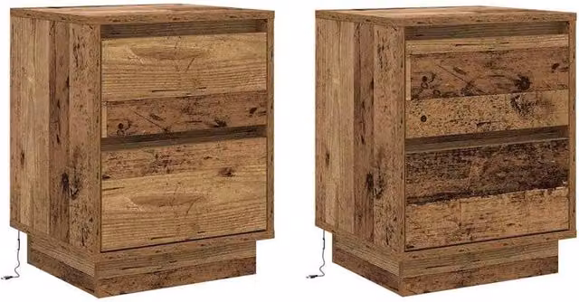 Berkfield Home Set of 2 Rustic Brown Wood Bedside Cabinets with Integrated LED Lights, W/D/H: 39 x 34.5 x 50 cm – 1