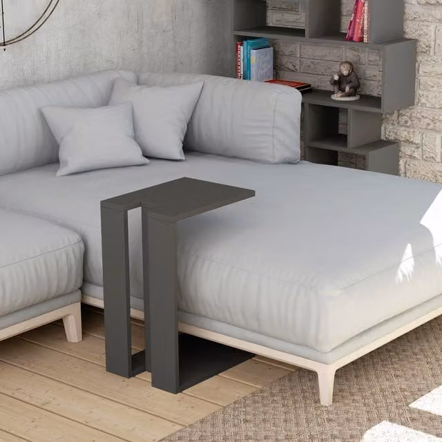 Decortie Muju Modern C-Shape Side Table in Anthracite Grey, W/D/H: 40 x 30 x 57 cm