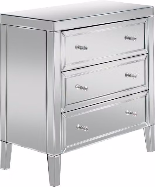 Birlea Valencia 3 Drawer Chest in Silver and White with Mirrored Top