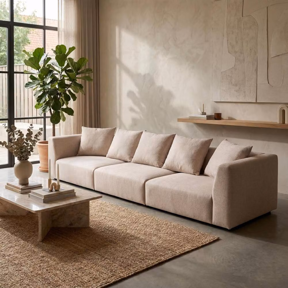 Abakus Direct Tokyo 5 Seater Sofa in Brushed Tweed Fabric with Deep Seats and Scatter Cushions in Cream – 2