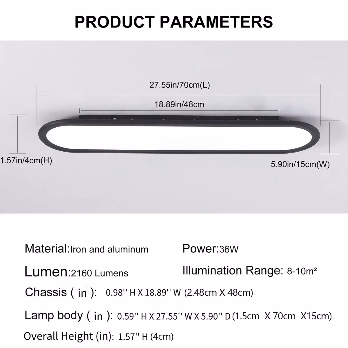Garwarm 1 - Light Minimalist Rectangular LED Flush Mount Ceiling Light in Black, W: 70 cm – 3