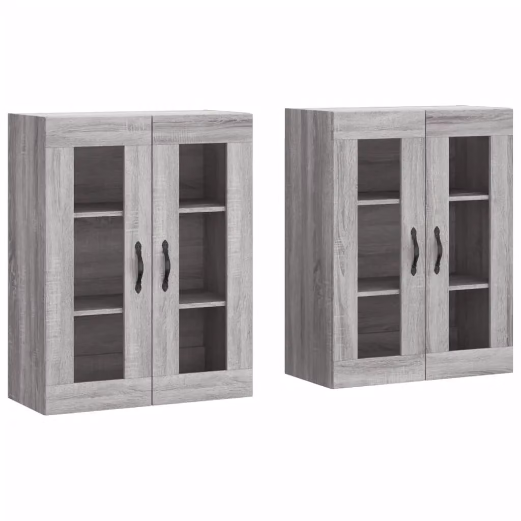 Berkfield Home Wall Mounted Cabinets with Glass Doors, 2 Piece Set in Grey Sonoma Matt Engineered Wood – 1