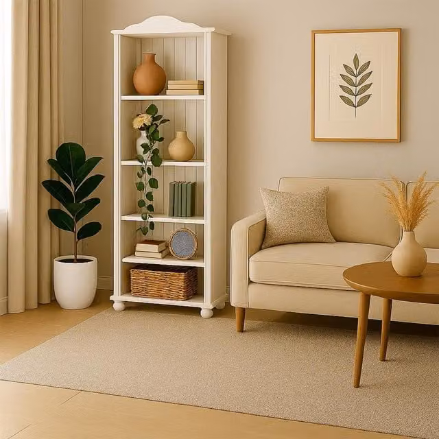 Dorel Home Mette Freestanding Bookcase in White High Lacquer Wood