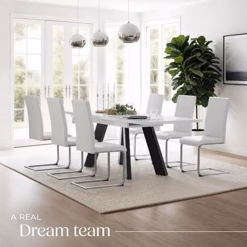 tectake Bettina Set of 6 Dining Chairs in White Synthetic Leather with Metal Cantilever Base – 2