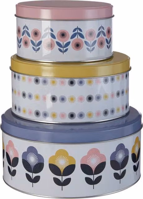Orsina Set of 3 Multicolour Airtight Metal Food Storage Tins with Lids